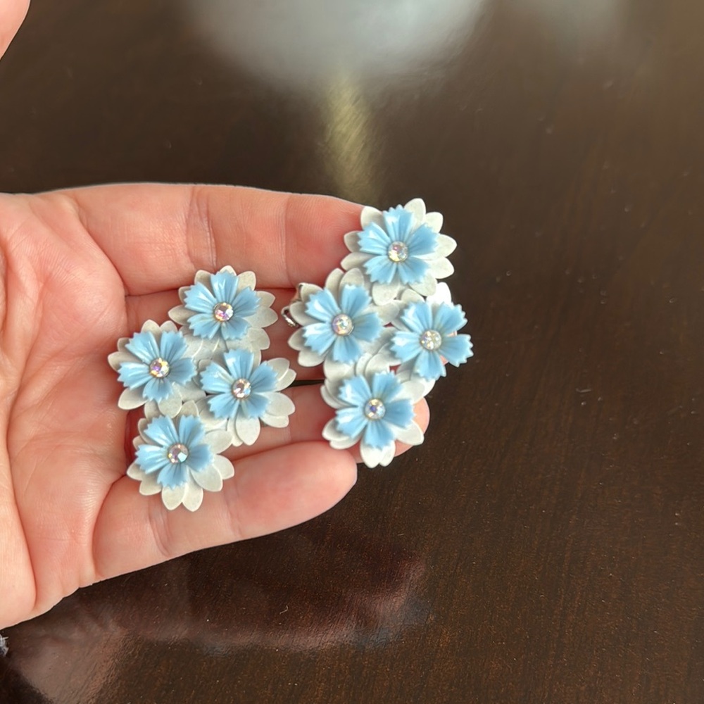 Coro Blue and White Floral Cluster Earrings